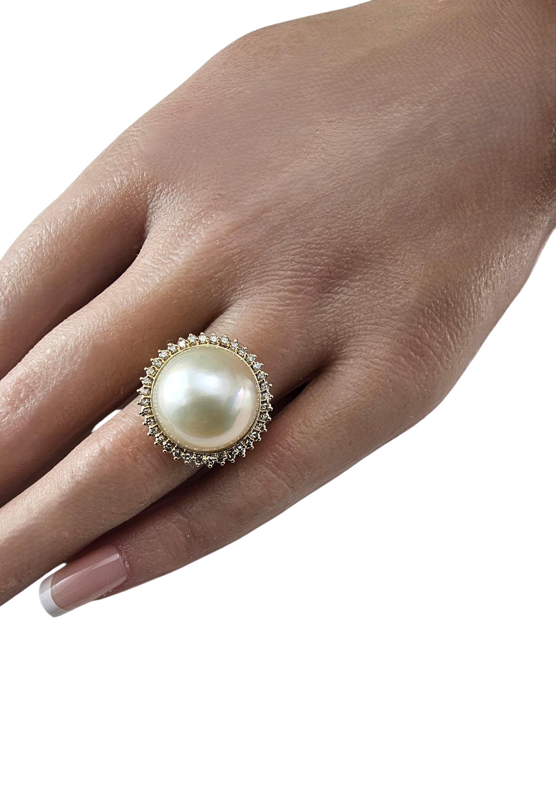 Anello con perle e diamanti Mabe in oro giallo 14K misura 7 #23549 in vendita 1