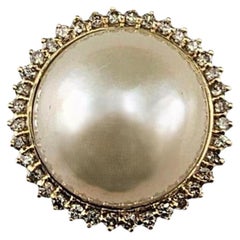 Bague en or jaune 14K avec halo de perles Mabe et de diamants Taille 7 #24429