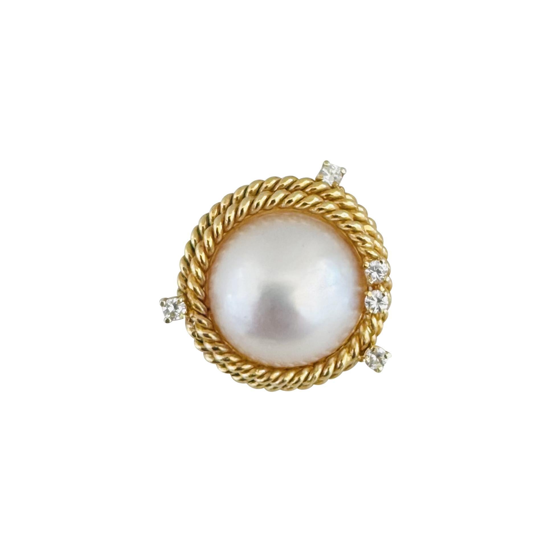14k Gelbgold Mabe Perle und Diamant Vintage Clip-Ohrringe im Zustand „Gut“ in Guilford, CT