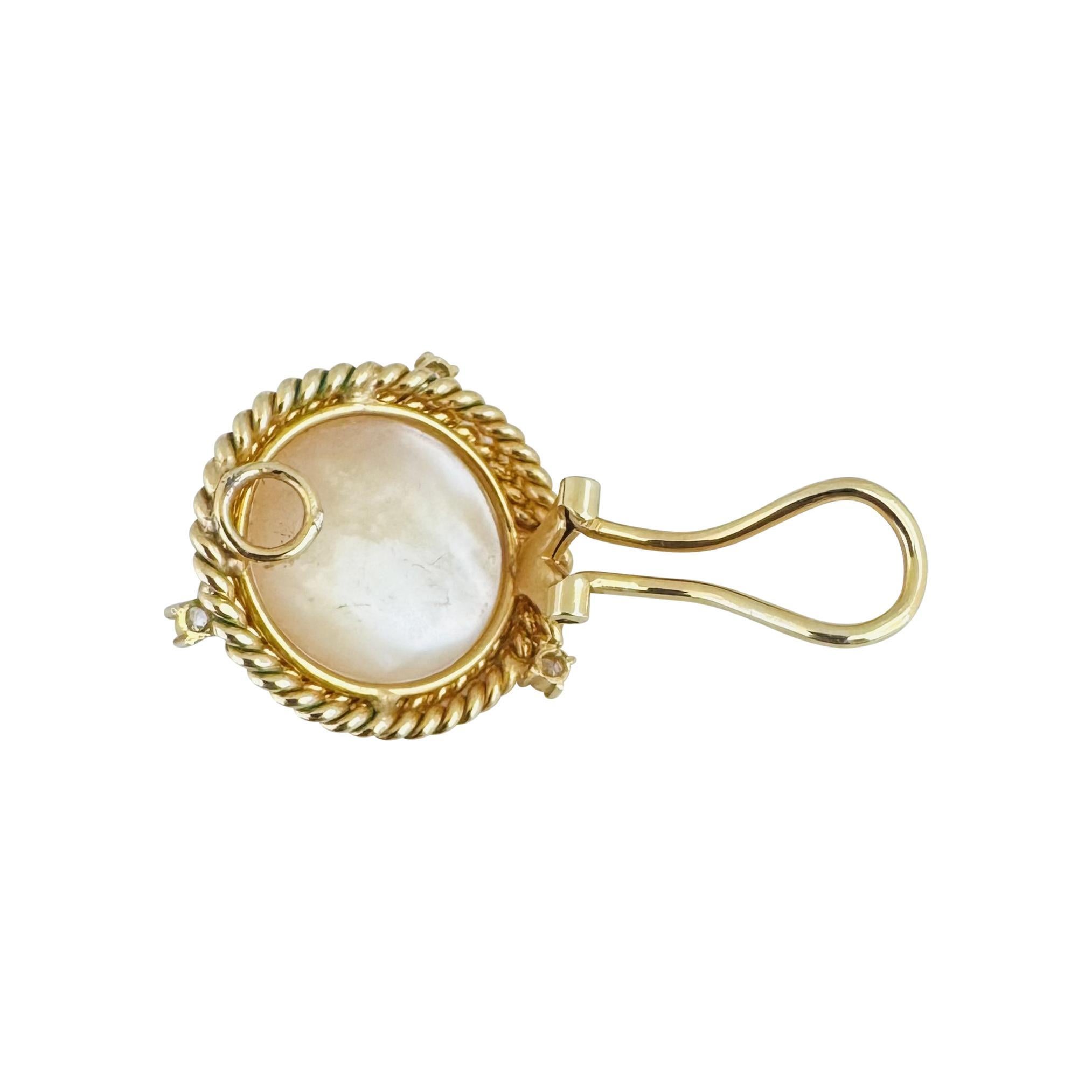 14k Gelbgold Mabe Perle und Diamant Vintage Clip-Ohrringe Damen
