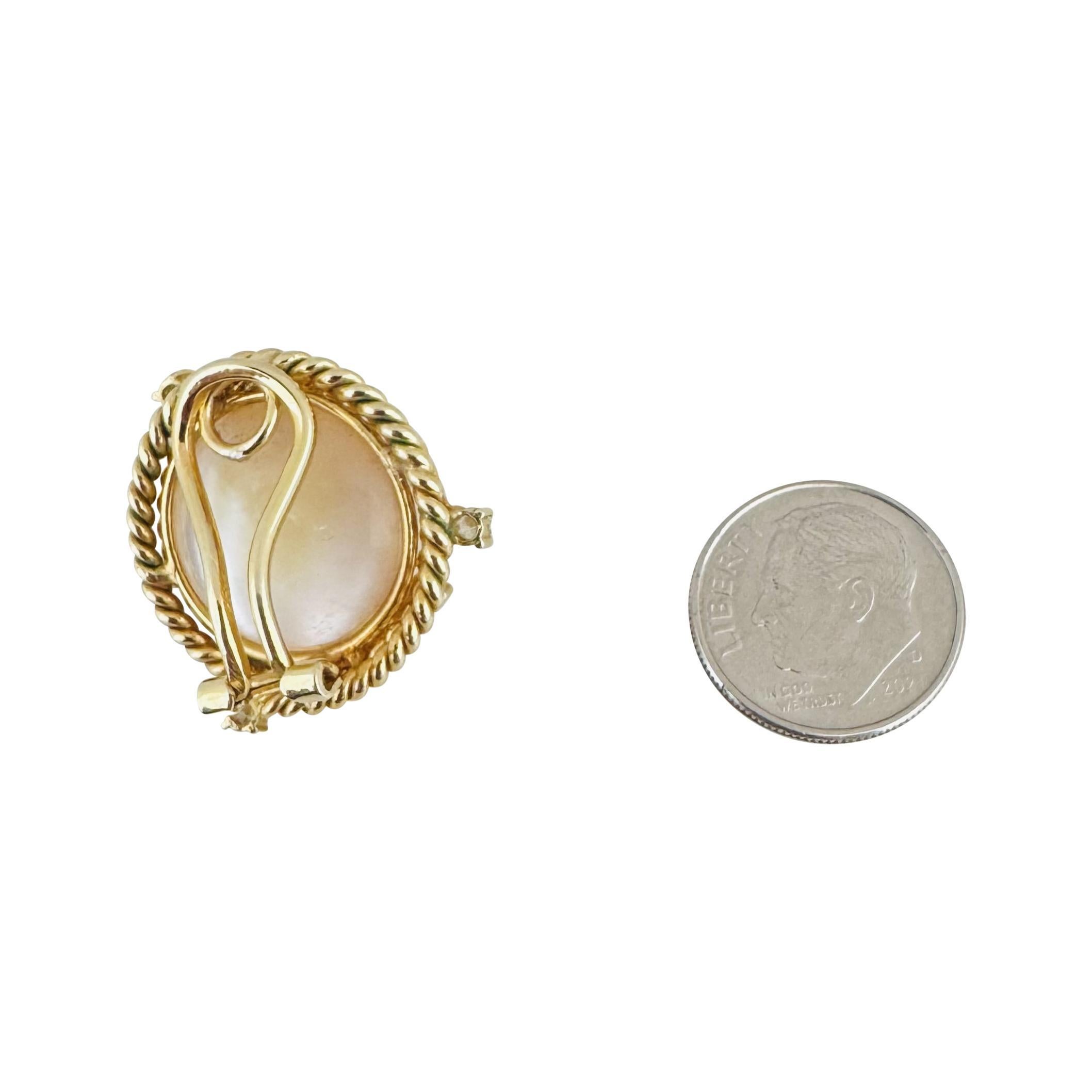 14k Gelbgold Mabe Perle und Diamant Vintage Clip-Ohrringe 1
