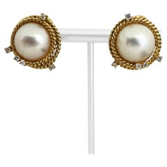 14k Gelbgold Mabe Perle und Diamant Vintage Clip-Ohrringe
