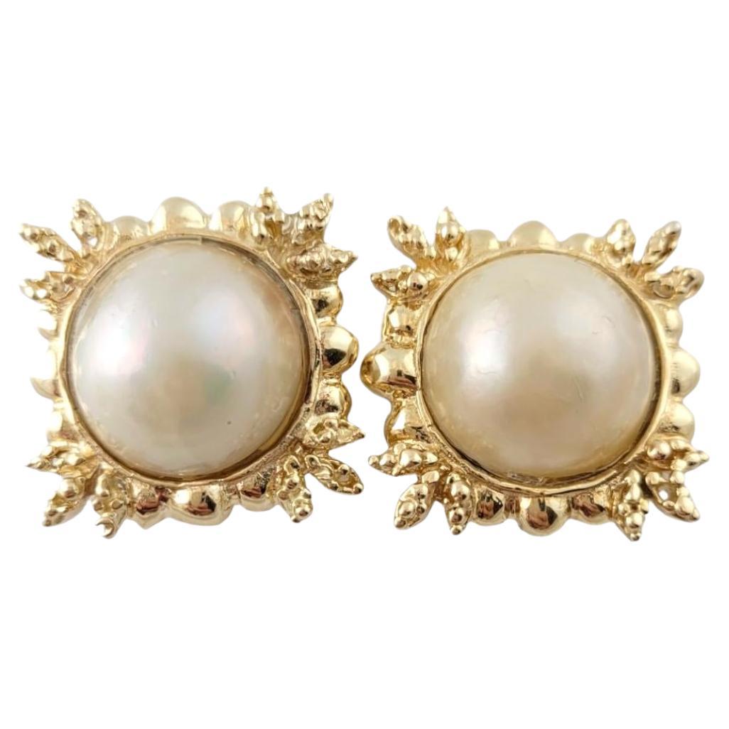 14K Yellow Gold Mabe Pearl Clip-on Earrings #16443 For Sale