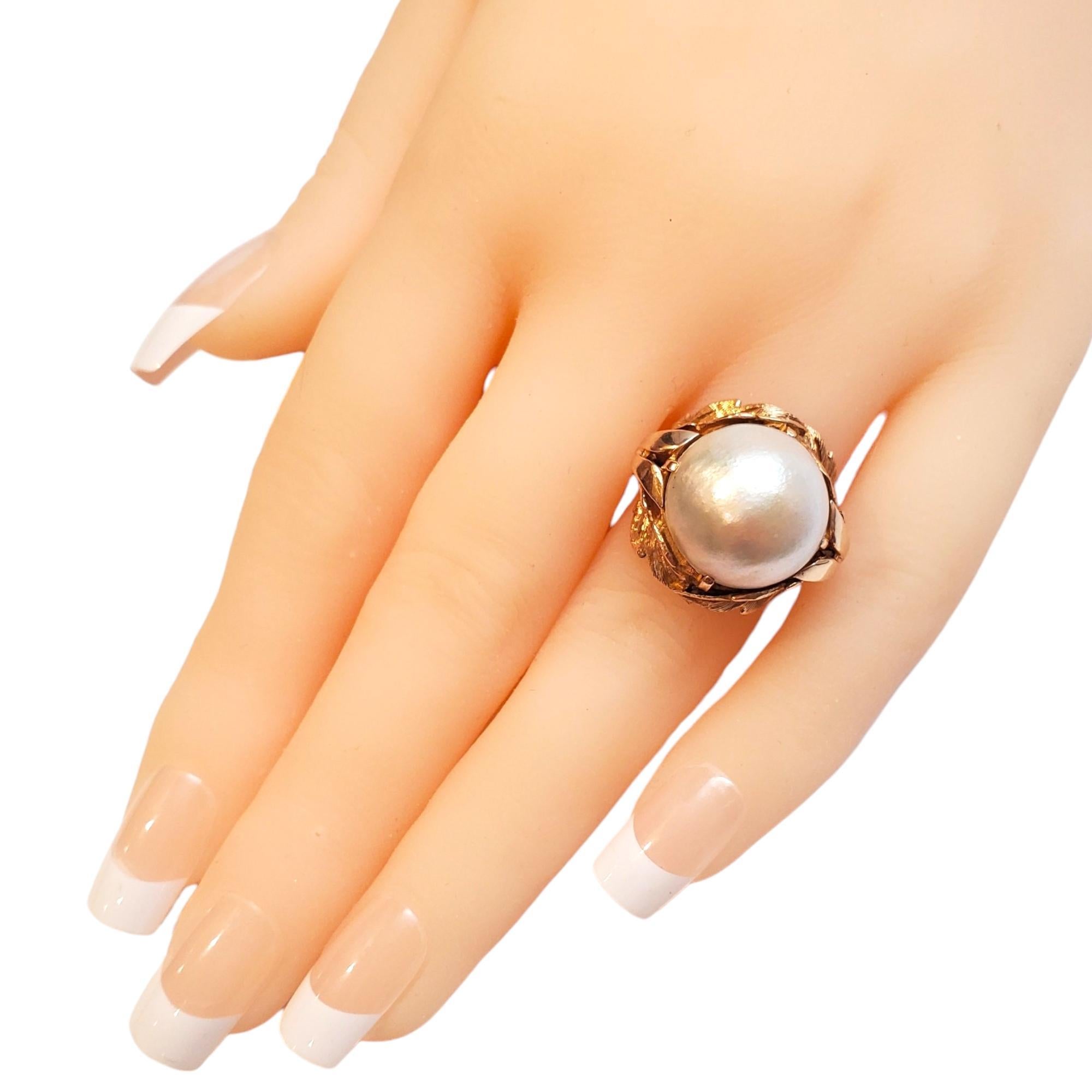 Bague en or jaune 14K avec dôme en perle de Mabe #17737 en vente 3