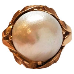 Vintage 14K Yellow Gold Mabe Pearl Dome Ring #17737