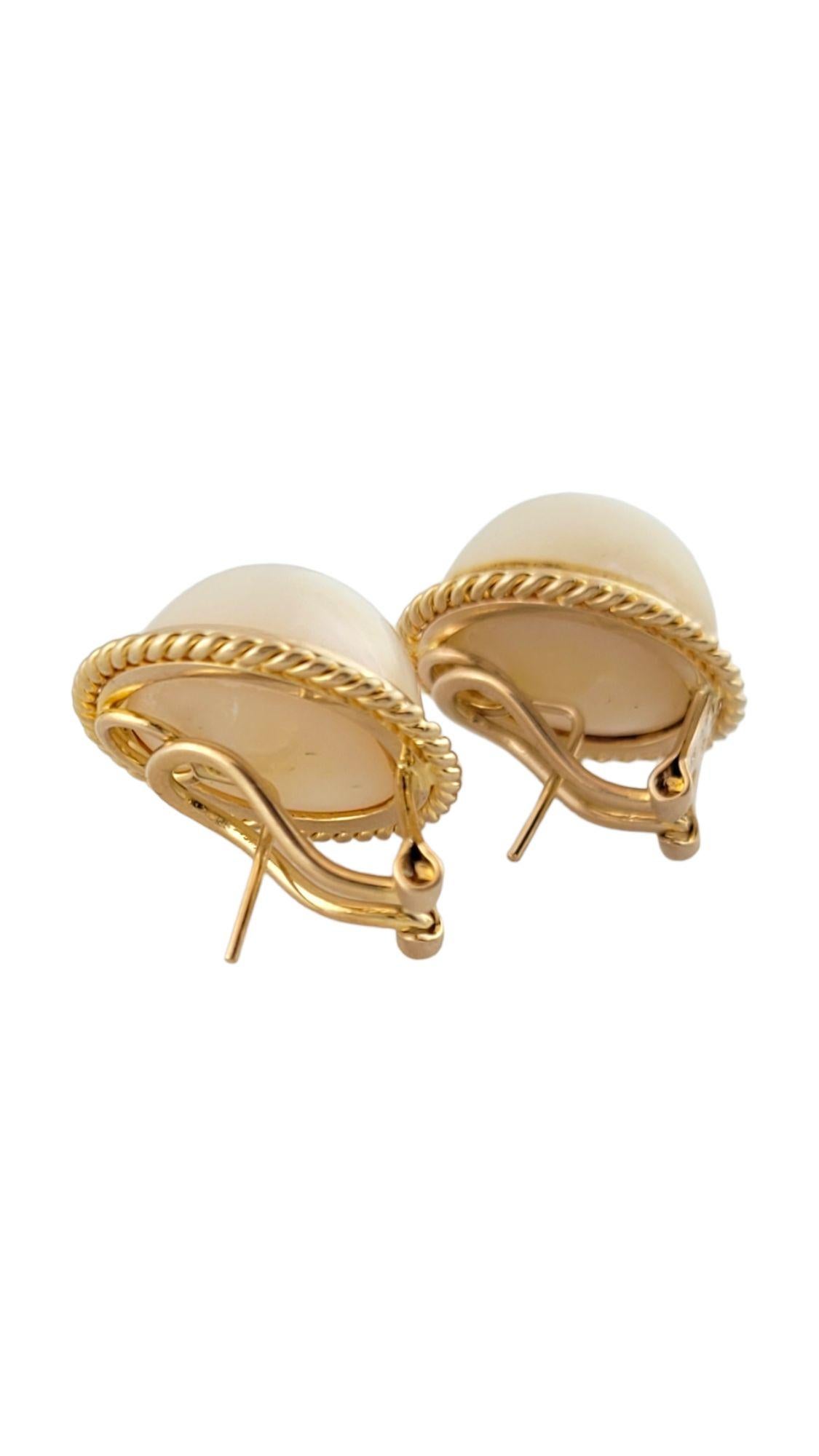 Round Cut 14K Yellow Gold Mabe Pearl Earrings #14612 For Sale