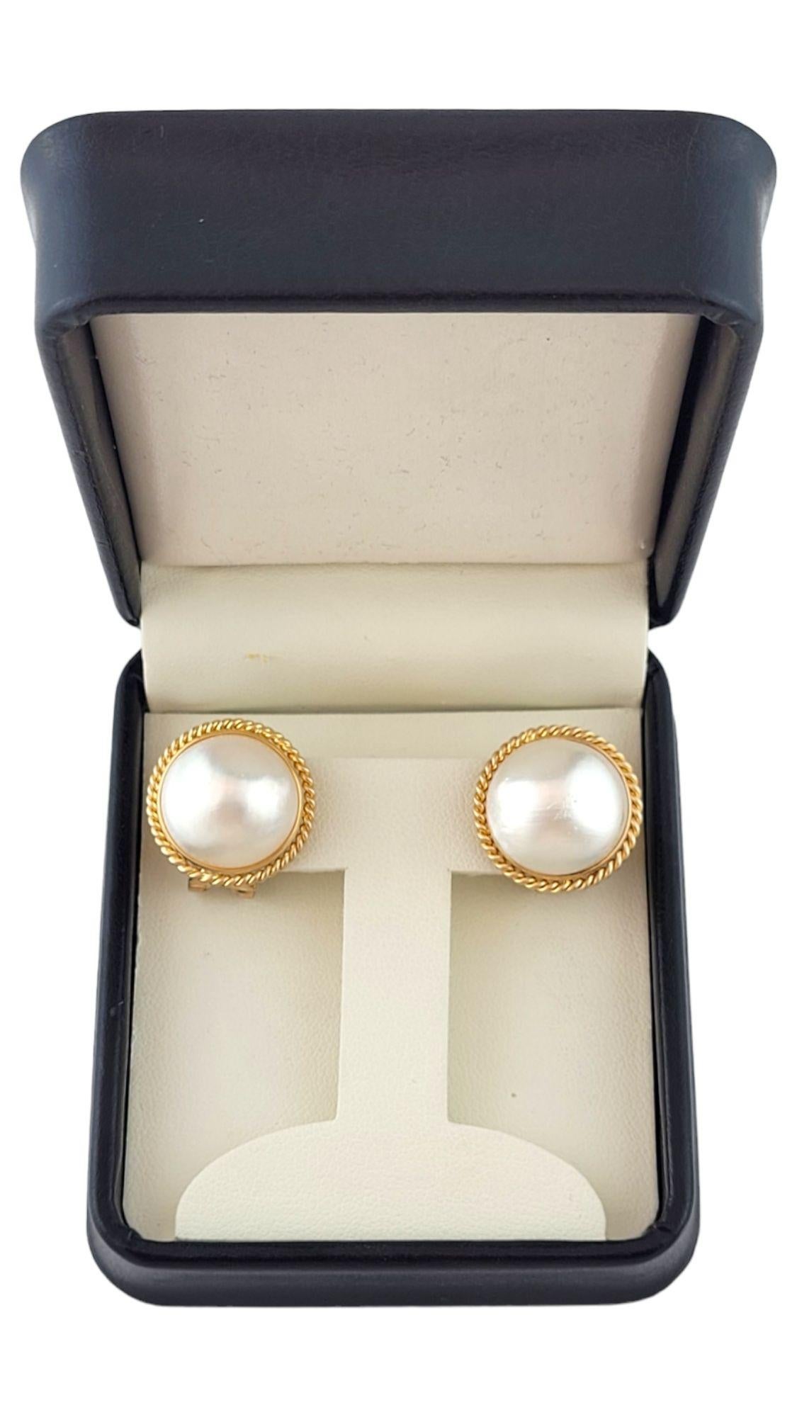 14K Yellow Gold Mabe Pearl Earrings #14612 For Sale 1