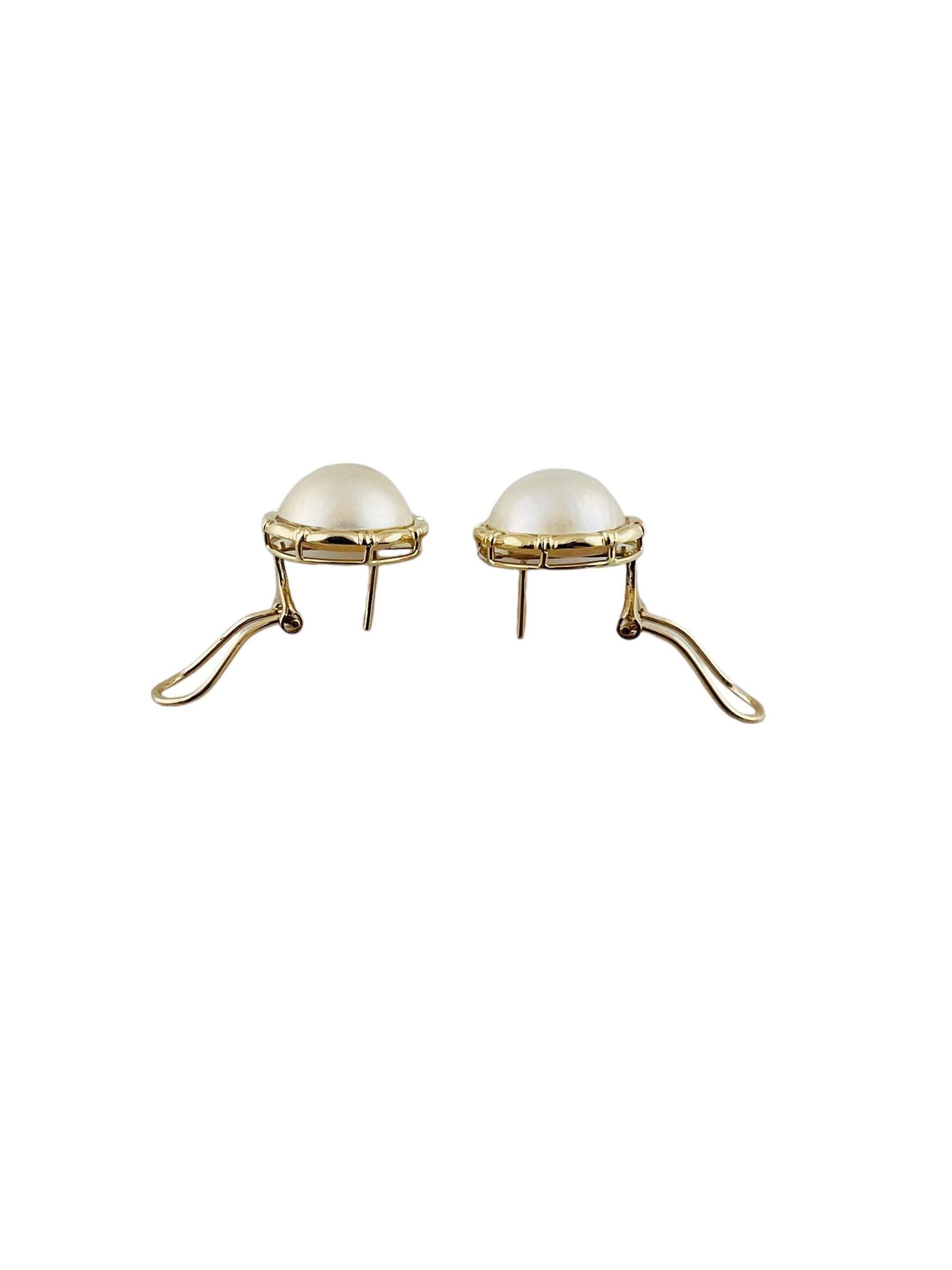 14K Yellow Gold Mabe Pearl Earrings #15940 For Sale 1