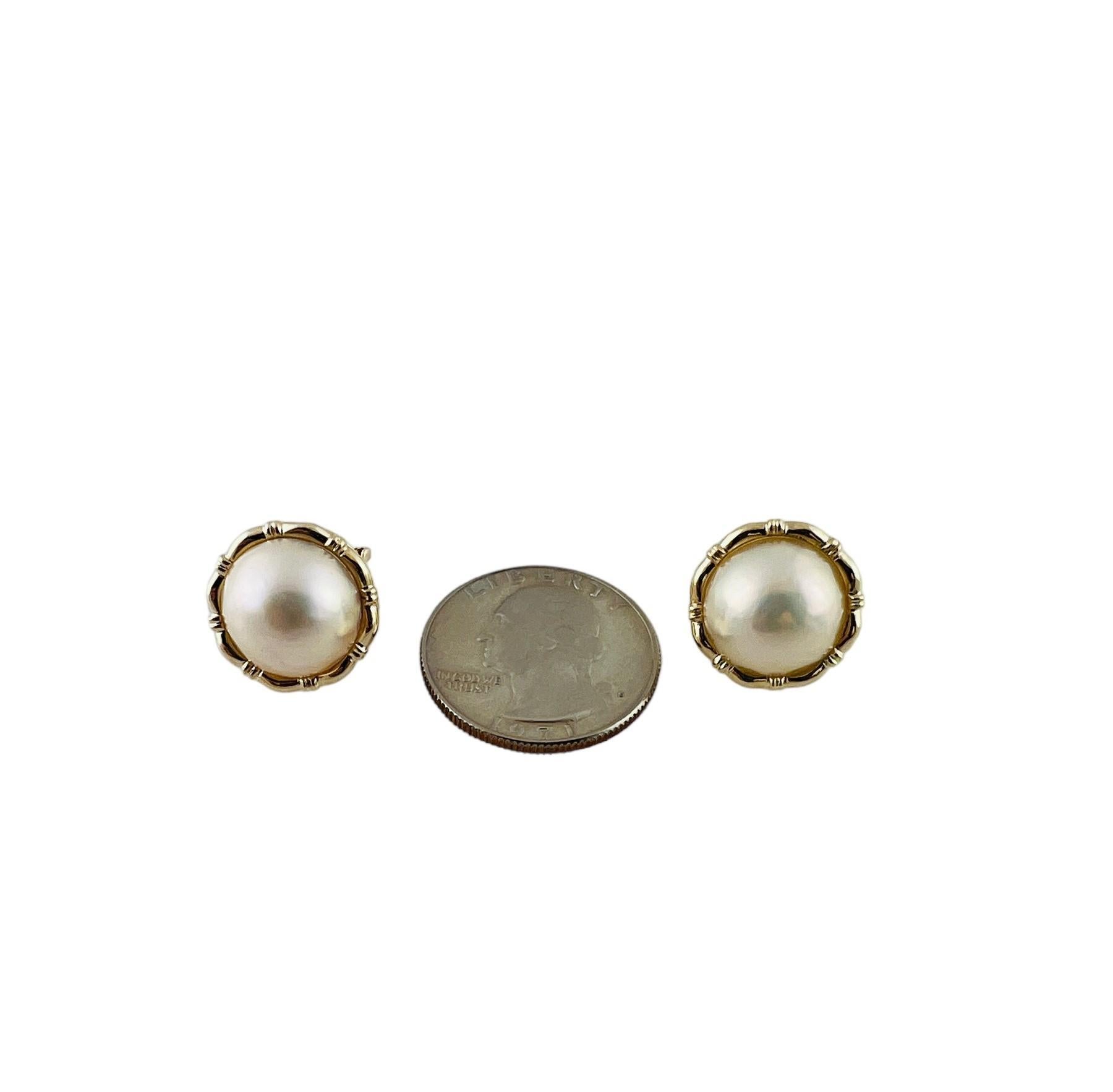 14K Yellow Gold Mabe Pearl Earrings #15940 For Sale 3