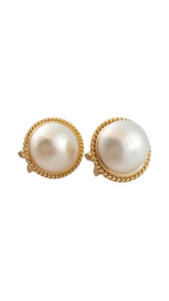 14K Yellow Gold Mabe Pearl Earrings #18235