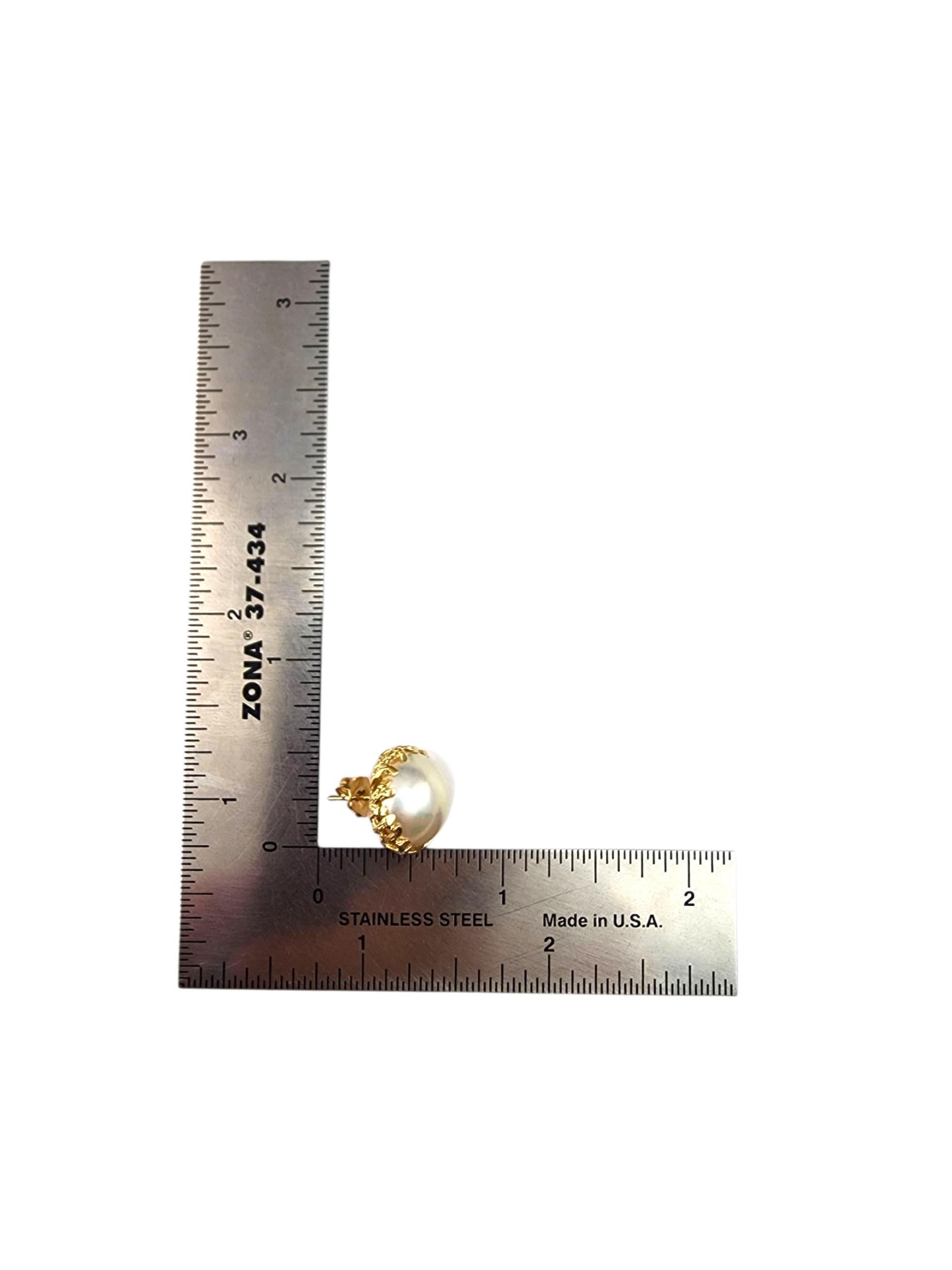14K Gelbgold Mabe Perlenohrringe #21943 im Angebot 1