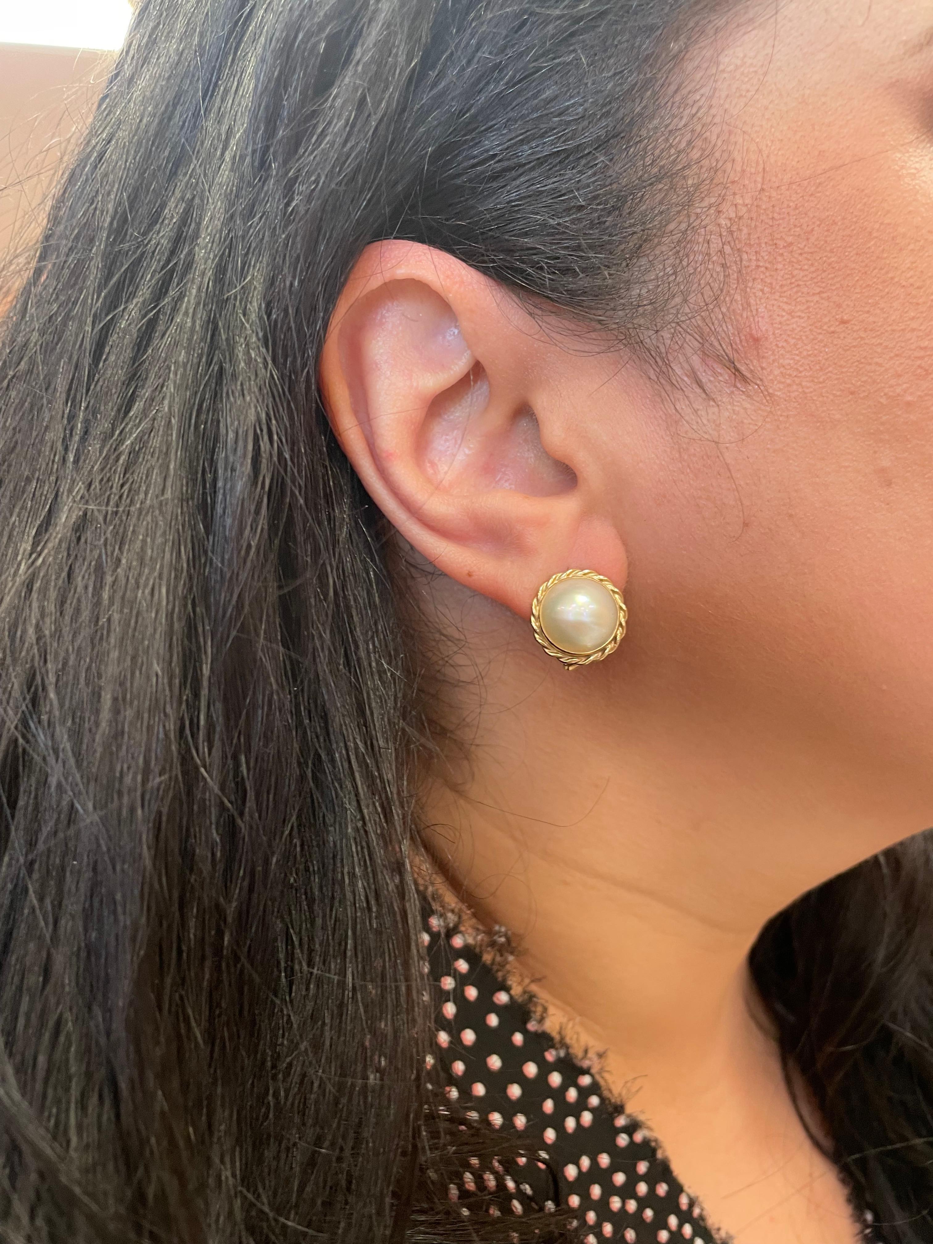 Boucles d'oreilles à levier en or jaune 14K pour perles Mabe 6