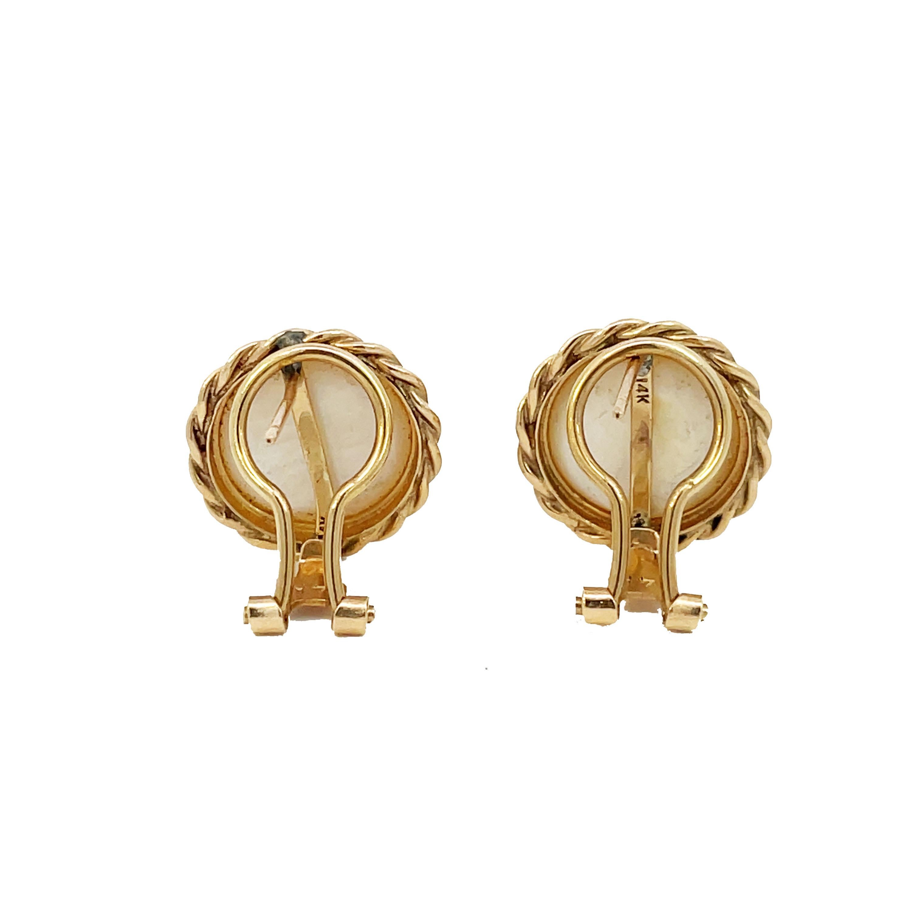 Women's 14K Yellow Gold Mabe Pearl Lever-Back Earrings For Sale