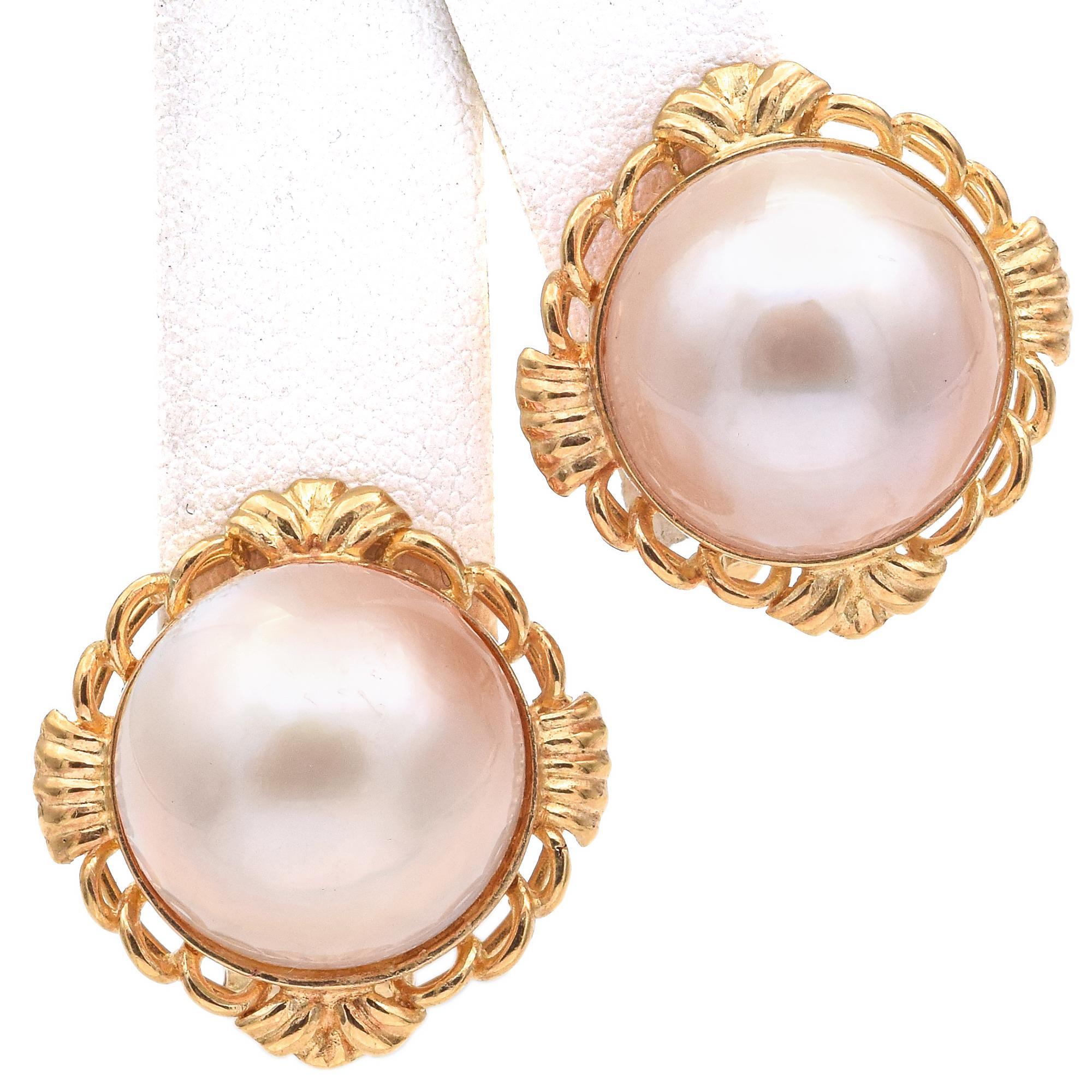 14K Gelbgold Mabé Perle Omega Back Clip On Ohrringe (Ungeschliffen)