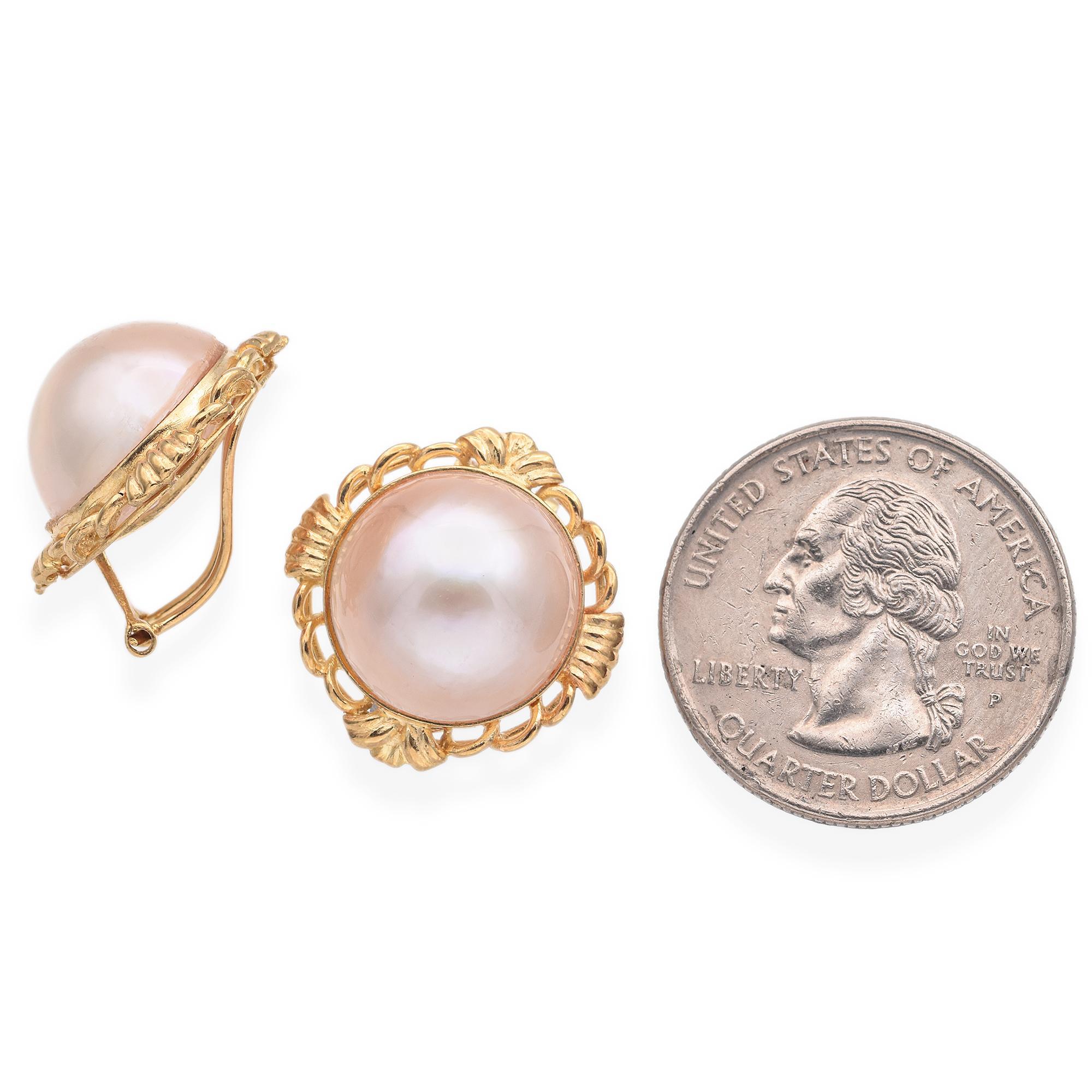 14K Gelbgold Mabé Perle Omega Back Clip On Ohrringe Damen