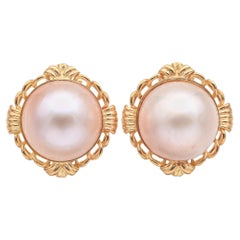 14K Gelbgold Mabé Perle Omega Back Clip On Ohrringe