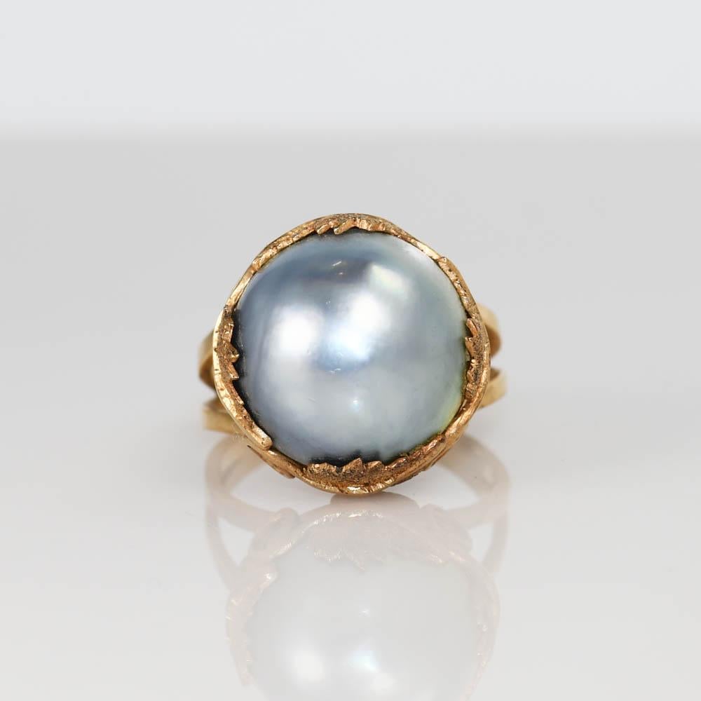 Non taillé Bague en or jaune 14K avec perle Mabe 7.6g en vente