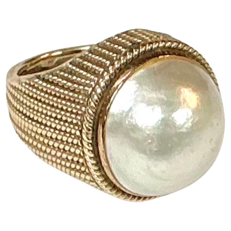 Anello con perle Mabe in oro giallo 14K in vendita 4