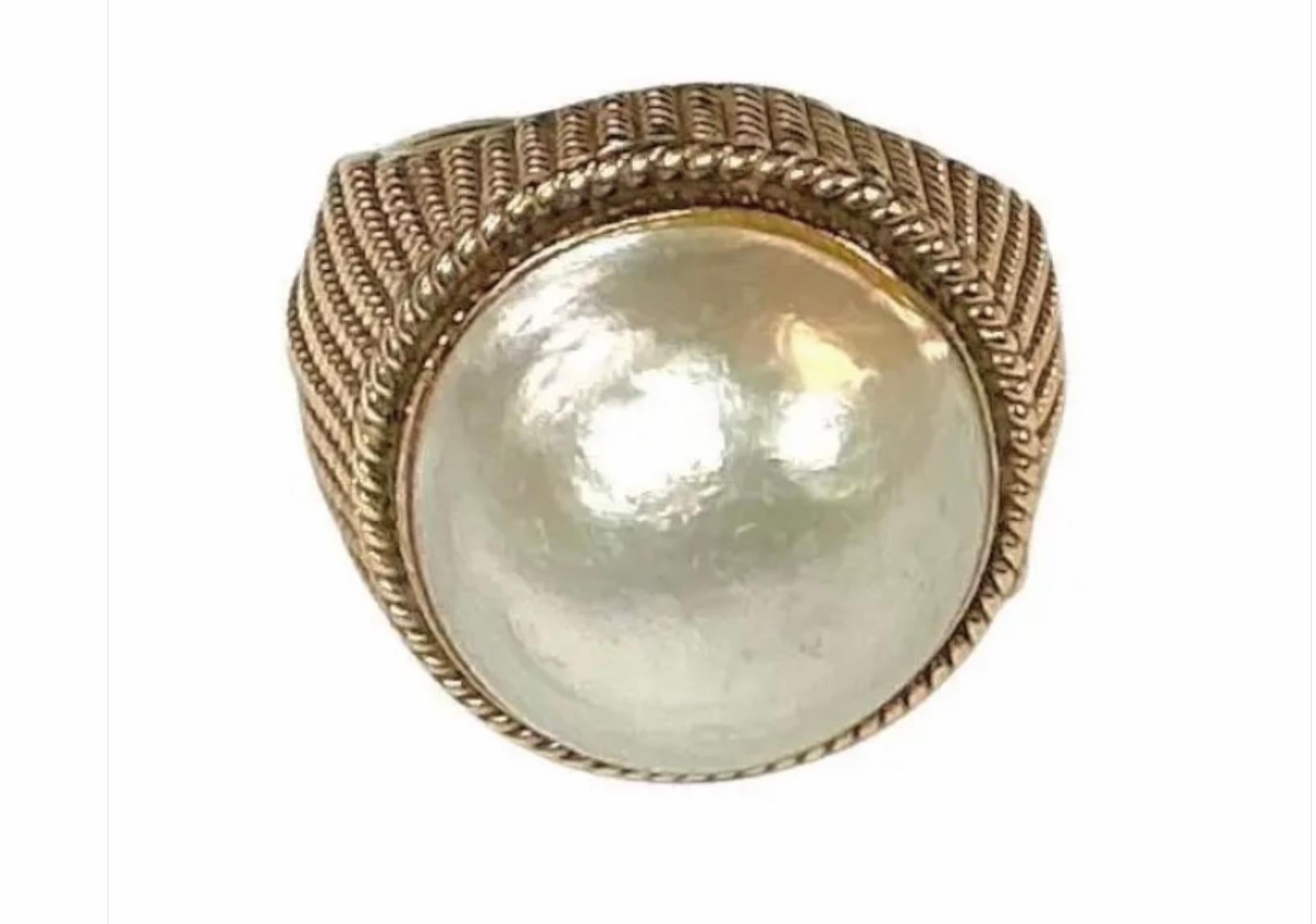 Anello con perle Mabe in oro giallo 14K in vendita 5