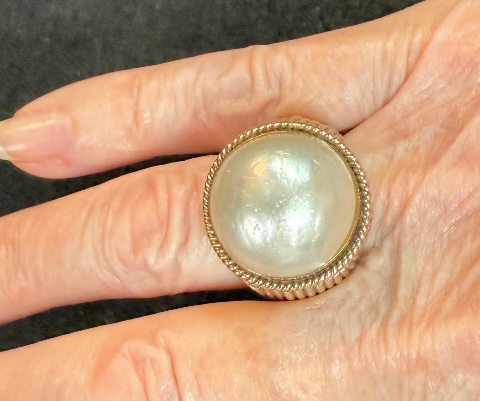 Anello con perle Mabe in oro giallo 14K in vendita 6