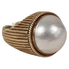 Retro 14K Yellow Gold Mabe Pearl Ring