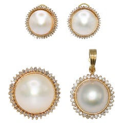 14K Yellow Gold Mabe Pearl Ring/Pendant/Earring Set 17.6g