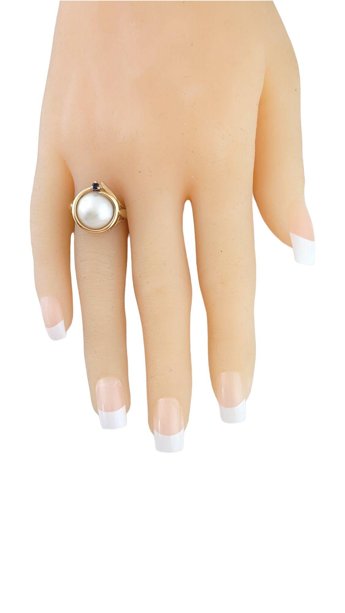 14K Yellow Gold Mabe Pearl Ring with Sapphire Size 8.5 #14609 1