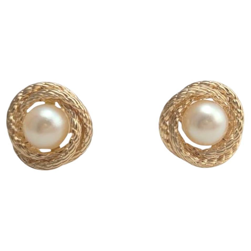 14K Yellow Gold Mabe Pearl Stud Earrings #21091