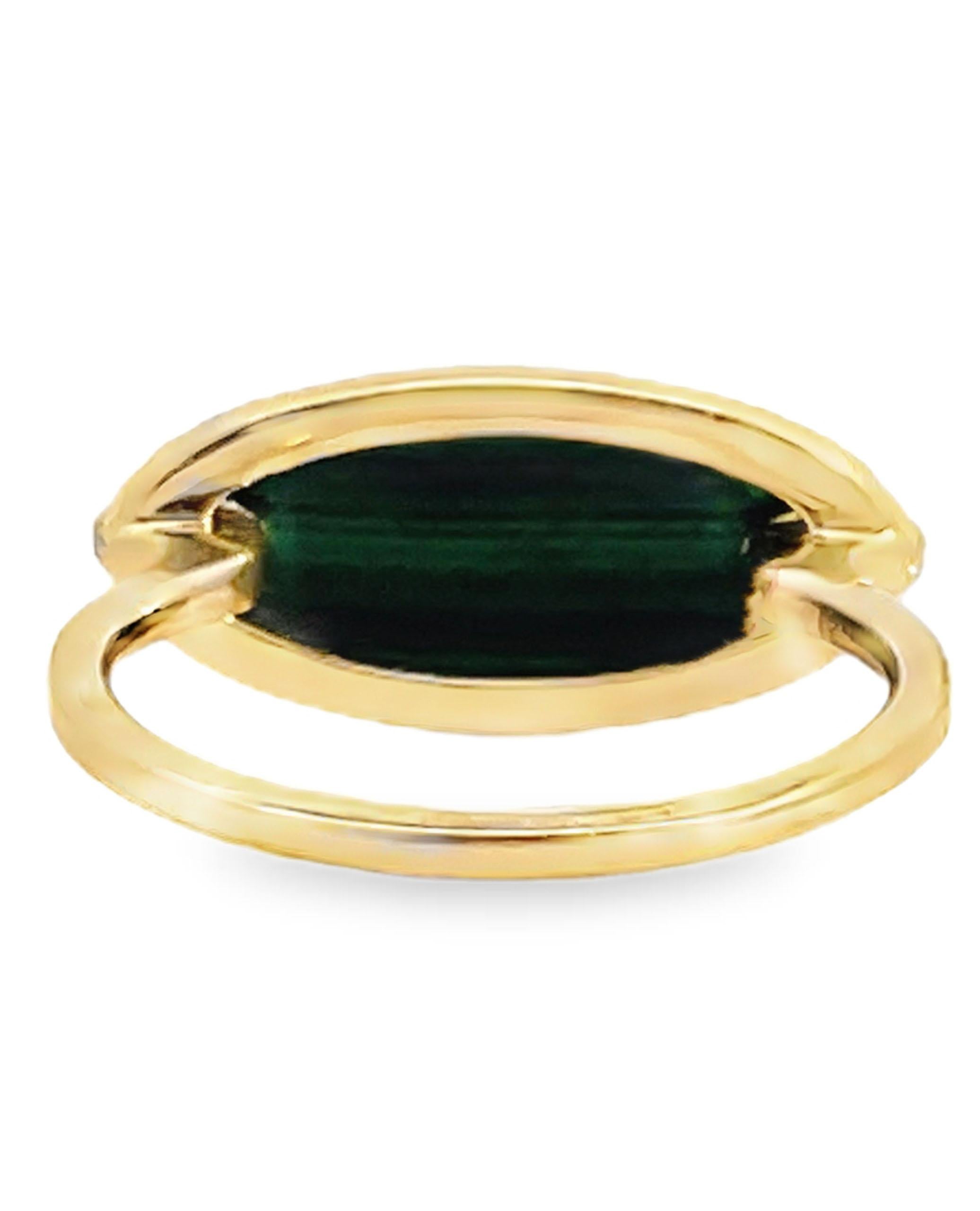 Taille mixte Bague en or jaune 14K Malachite 1.87 carats et diamants ronds 0.09 carats en vente