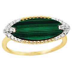 14K Yellow Gold Malachite 1.87 Carats & Round Diamonds 0.09 Carats Ring