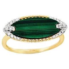 Bague en or jaune 14K Malachite 1.87 carats et diamants ronds 0.09 carats