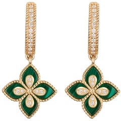 14K Yellow Gold Malachite and Diamond Earring Se-05180