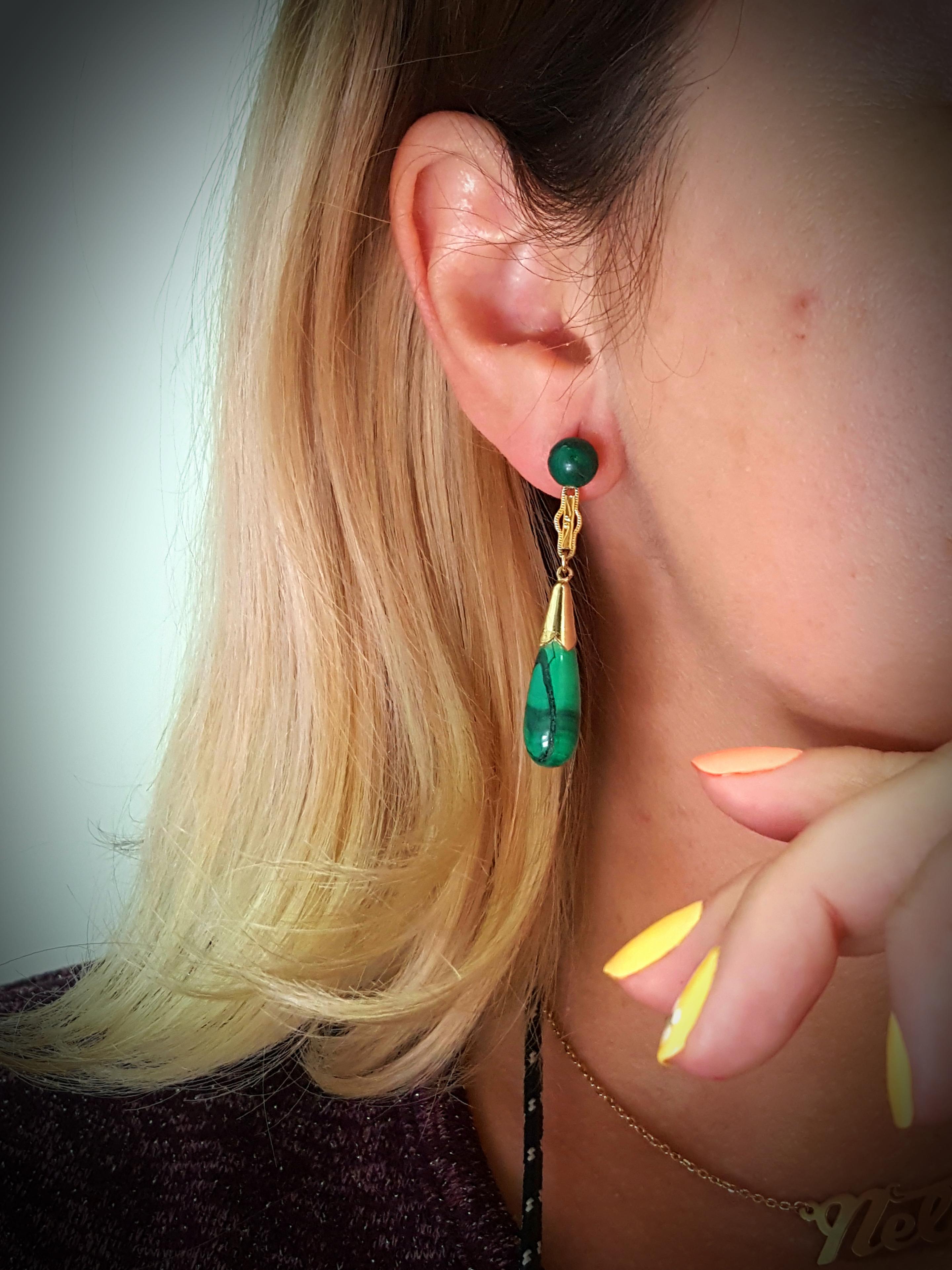 gold malachite earrings