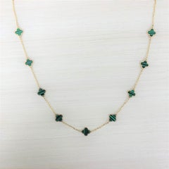 14k Yellow Gold & Malachite Inlay Station Clover Necklace