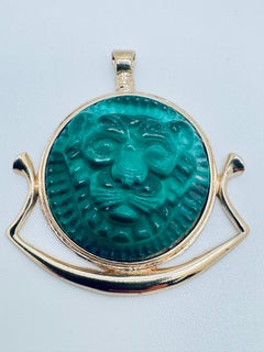 14K Yellow Gold Malachite Lion Charm