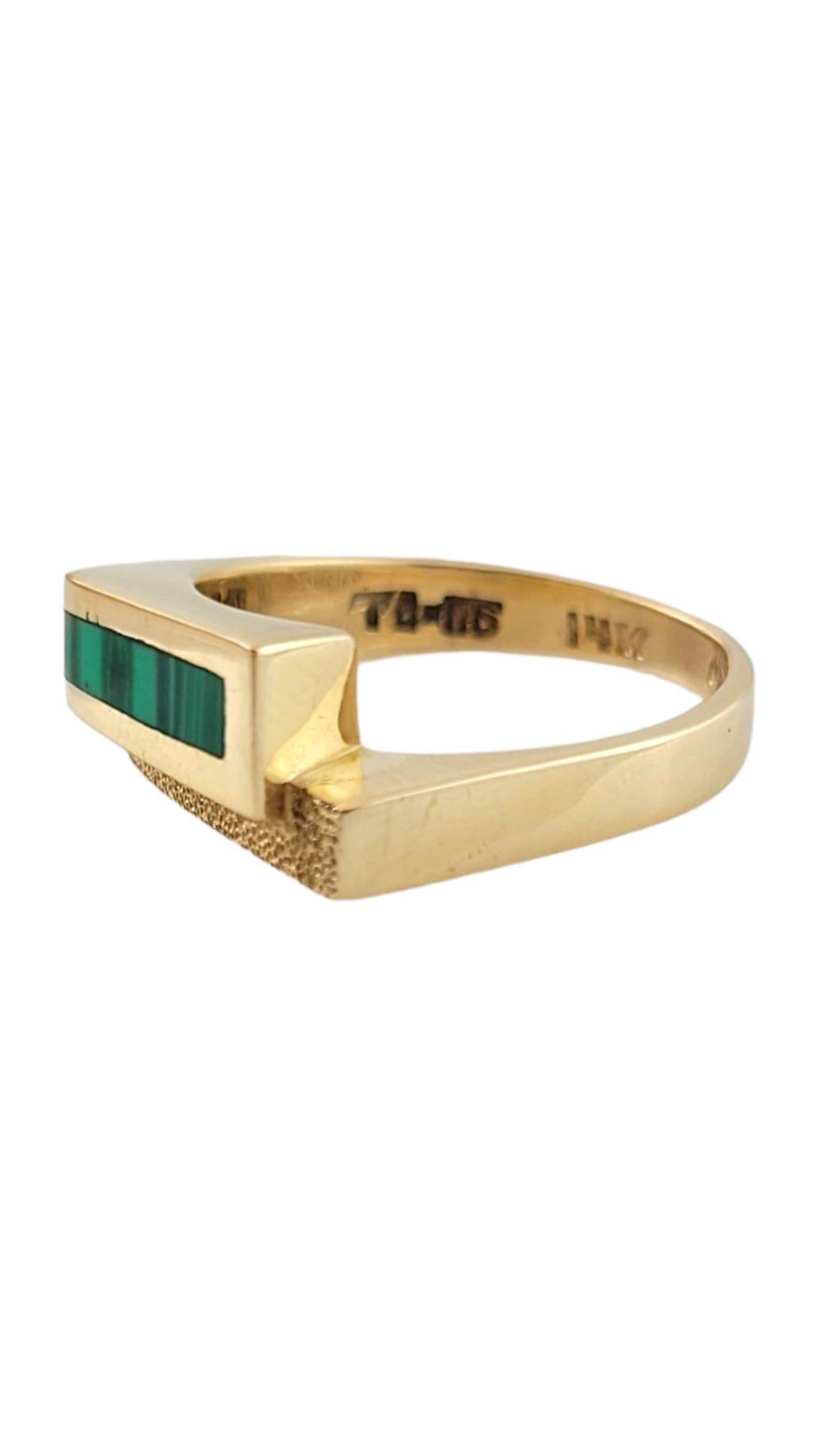 Square Cut 14K Yellow Gold Malachite Taxco Ring Size 6.75 #14987 For Sale