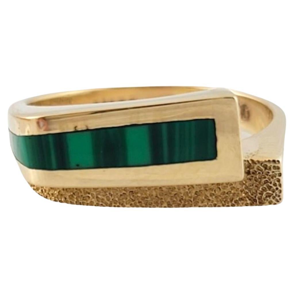 14K Yellow Gold Malachite Taxco Ring Size 6.75 #14987 For Sale