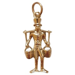 14K Yellow Gold Man Carrying Two Buckets Charm #18387