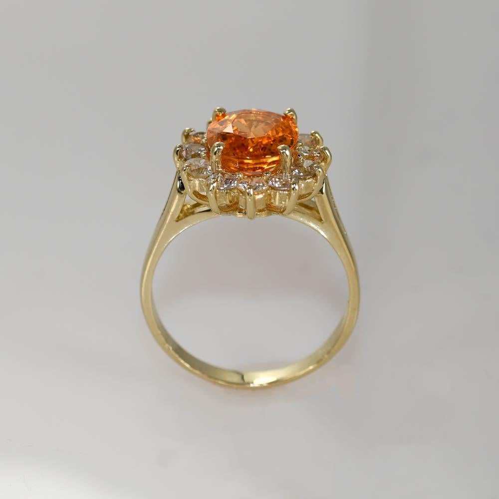 Women's or Men's 14K Yellow Gold Mandarin Garnet & Diamond Ring, 6gr For Sale