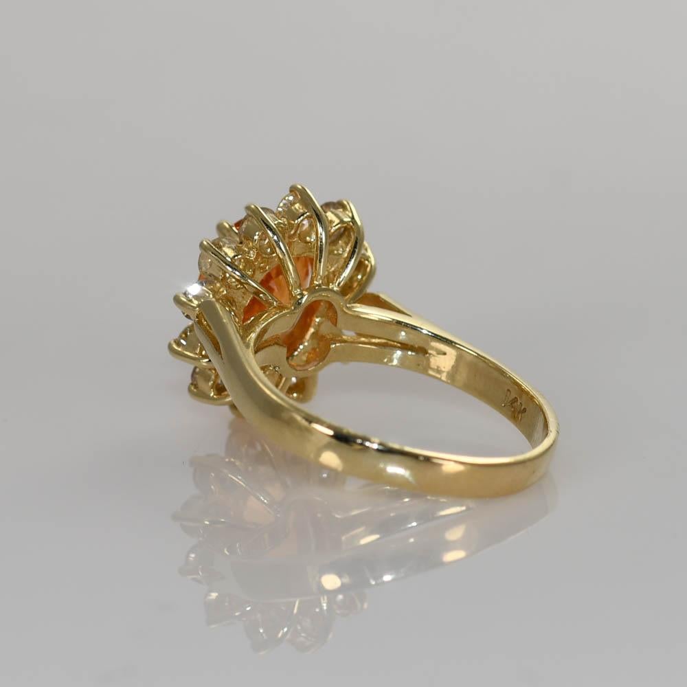 14K Yellow Gold Mandarin Garnet & Diamond Ring, 6gr For Sale 1