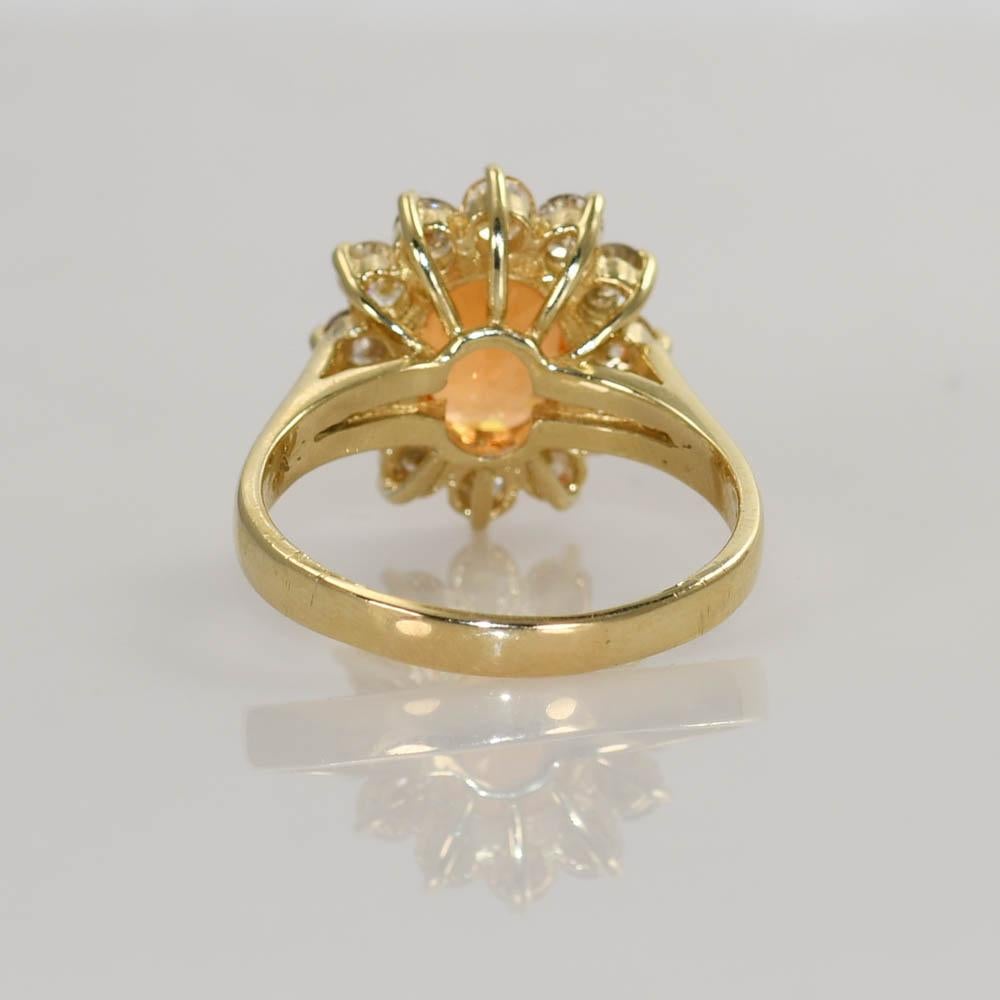 14K Yellow Gold Mandarin Garnet & Diamond Ring, 6gr For Sale 2