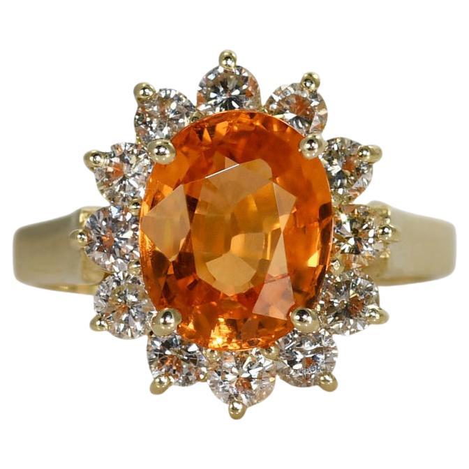 14 Karat Gelbgold Ring mit Mandarin-Granat und Diamant, 6 Karat im Angebot