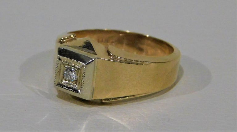 14-Karat Yellow Gold Man's Cut Diamond Square Top Ring For Sale at 1stDibs