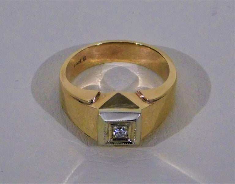 14-Karat Yellow Gold Man's Cut Diamond Square Top Ring For Sale at 1stDibs