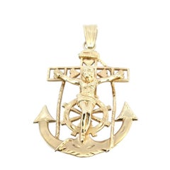 14k Yellow Gold Mariners Cross Anchor Pendant