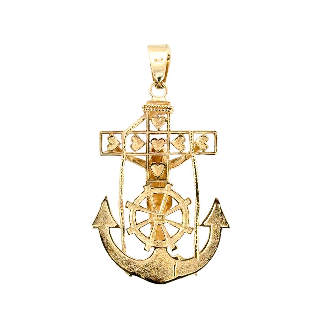 Moderne Pendentif en or jaune 14k Mariners Cross Anchor en vente