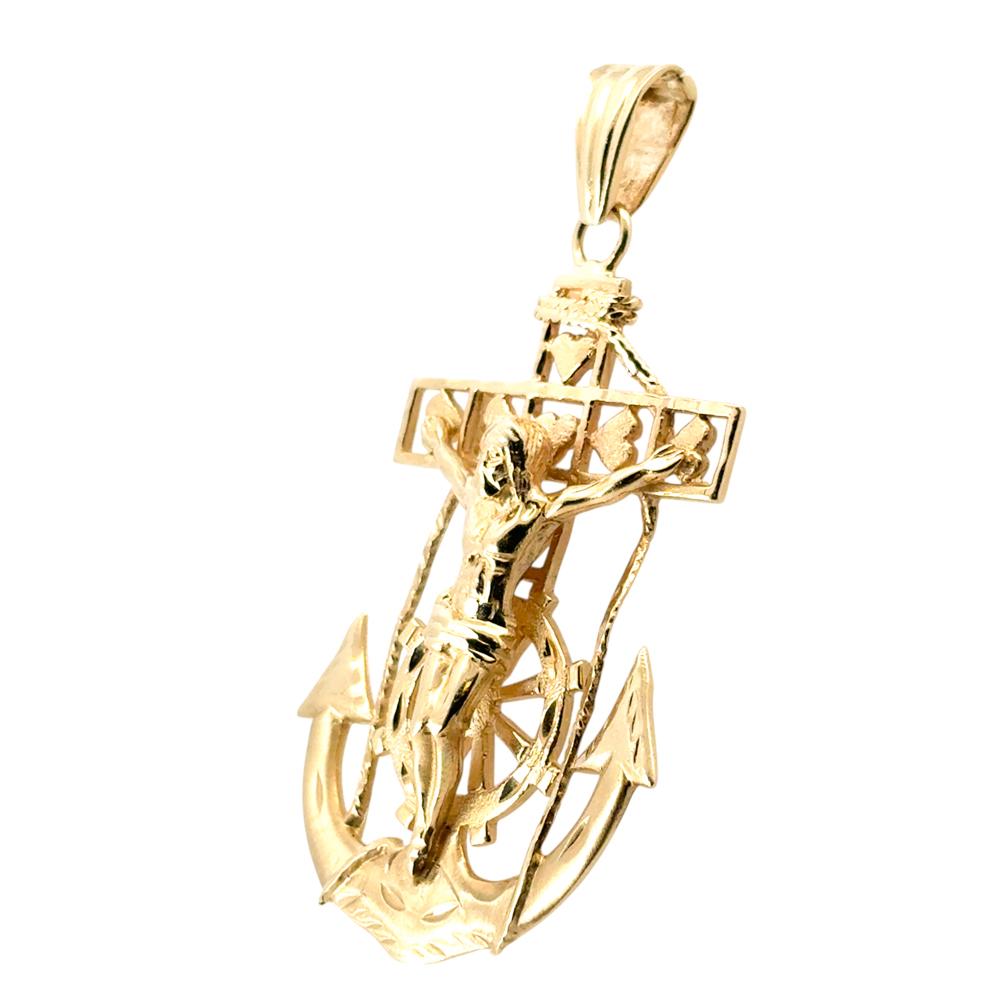 Pendentif en or jaune 14k Mariners Cross Anchor Excellent état - En vente à Boca Raton, FL