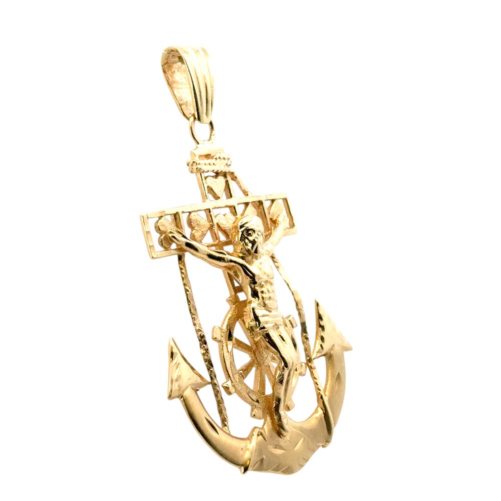 Pendentif en or jaune 14k Mariners Cross Anchor Unisexe en vente