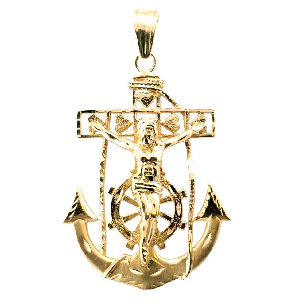 Pendentif en or jaune 14k Mariners Cross Anchor en vente 1