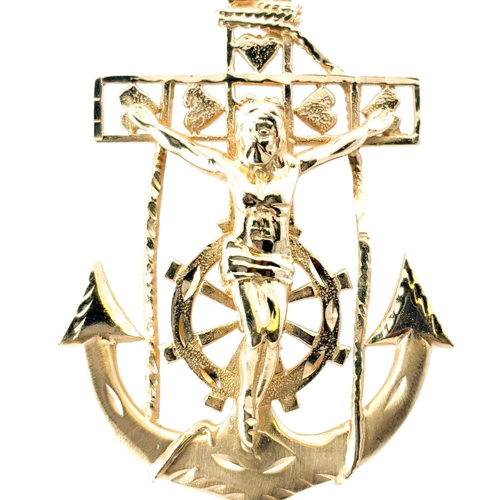 Pendentif en or jaune 14k Mariners Cross Anchor en vente 2